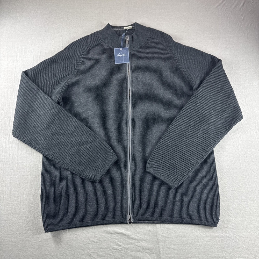 Indigo Palms Zip Up Sweatshirt Mens XL Gray Ribbed Sweater Preppy Grandpa NEW
